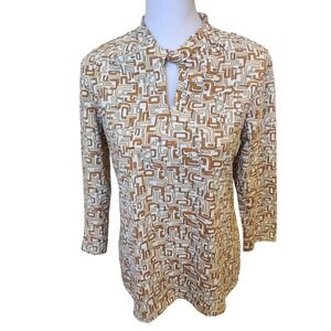 J.McLaughlin Geometric Print‎ Keyhole Neck 3/4 Sleeve Tunic Top Women's M